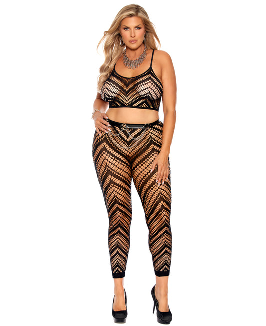 12082Q Zig zag crochet net cami top and matching leggings front view