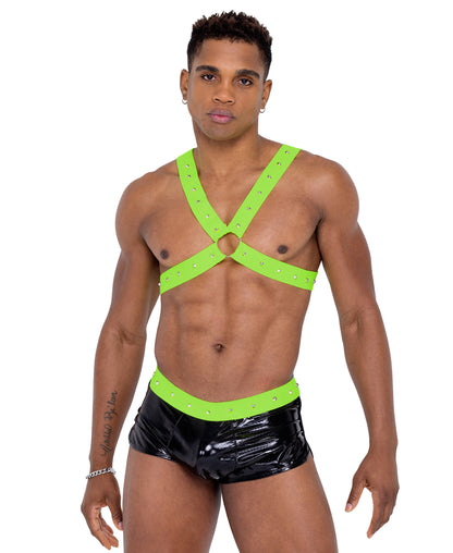 6326 Neon Green Glow in the Dark Harness with Stud Detail front view pic 3