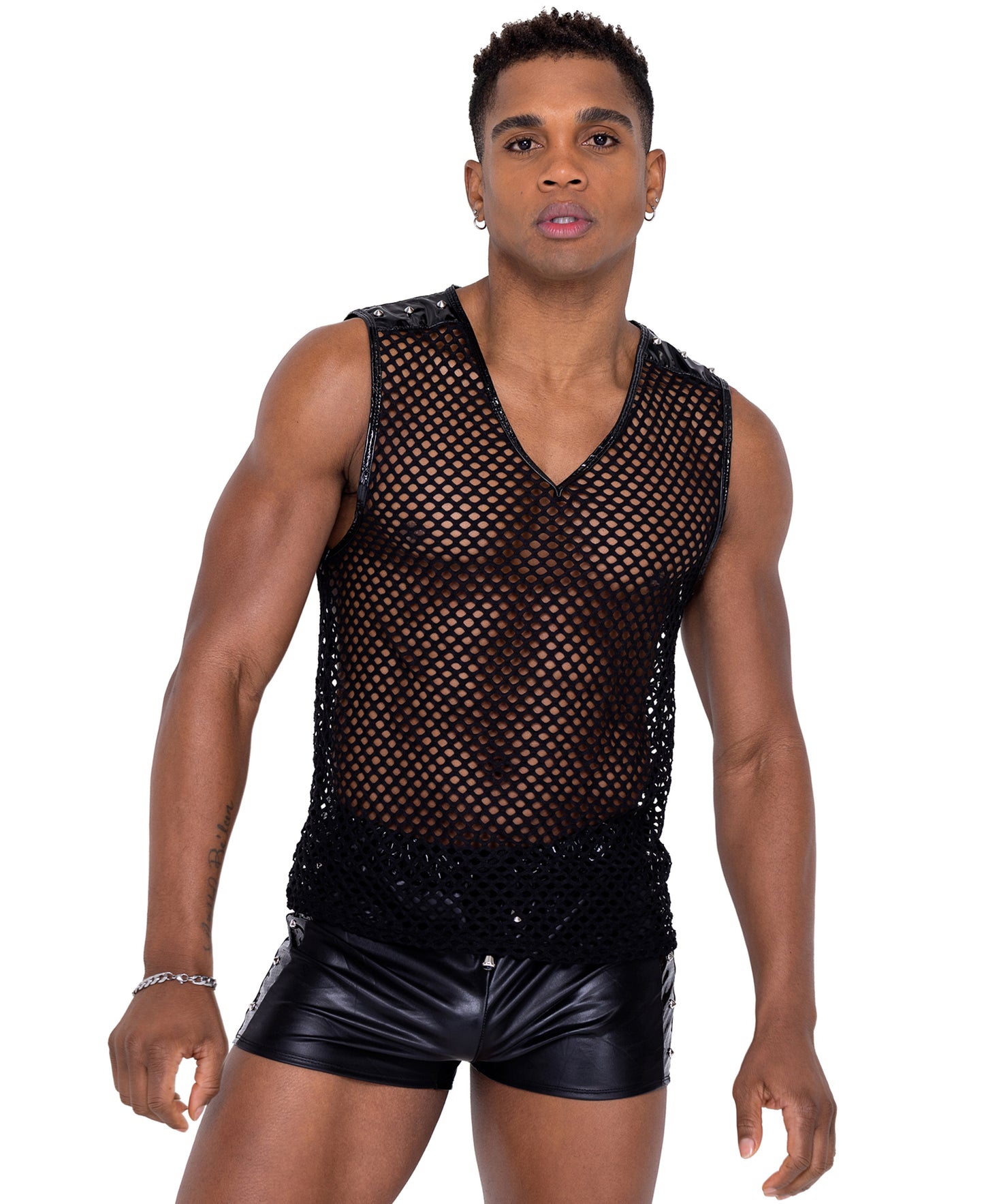 Fishnet Tank Top with Stud Detail