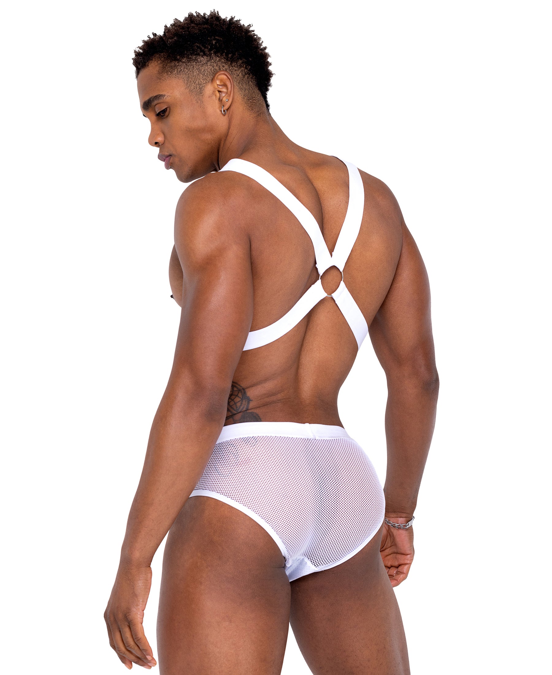 6337 Pride Harness with Rainbow Stud Detail White rear 