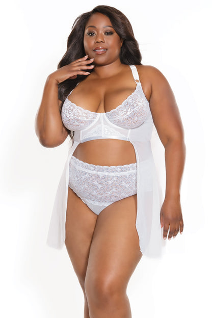 23101 Babydoll & Thong White front full figure 2