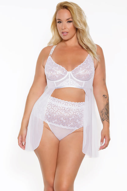 23101 Babydoll & Thong White front full figure