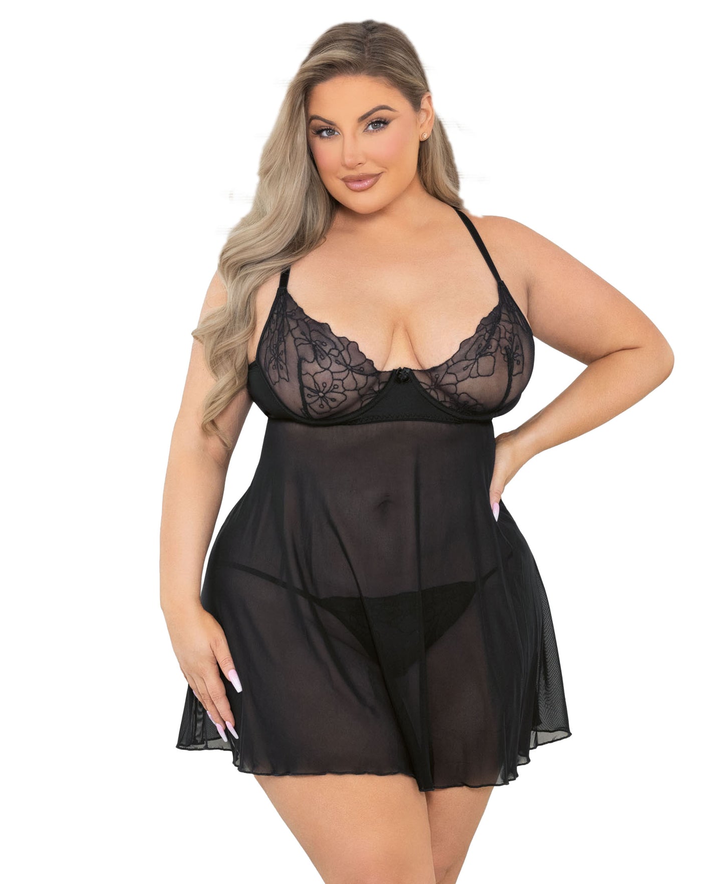 43514X Raised Embroidery Lace Babydoll front view