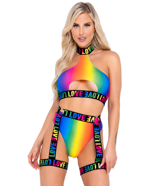 6138 Rainbow Halter Neck Keyhole Top front view