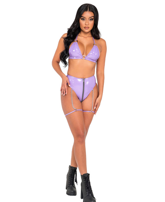 6164 Vinyl Bikini Tie-Top with Ring Detail front view