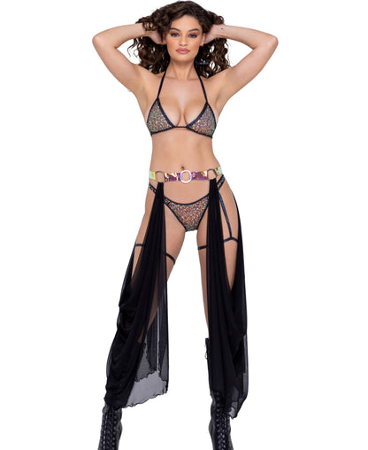 6227 Sheer Mesh Skirt with Attached Belt Black 