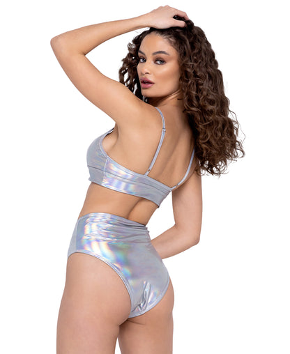 6254 Hologram Crop Top with Buckle Closer rear view