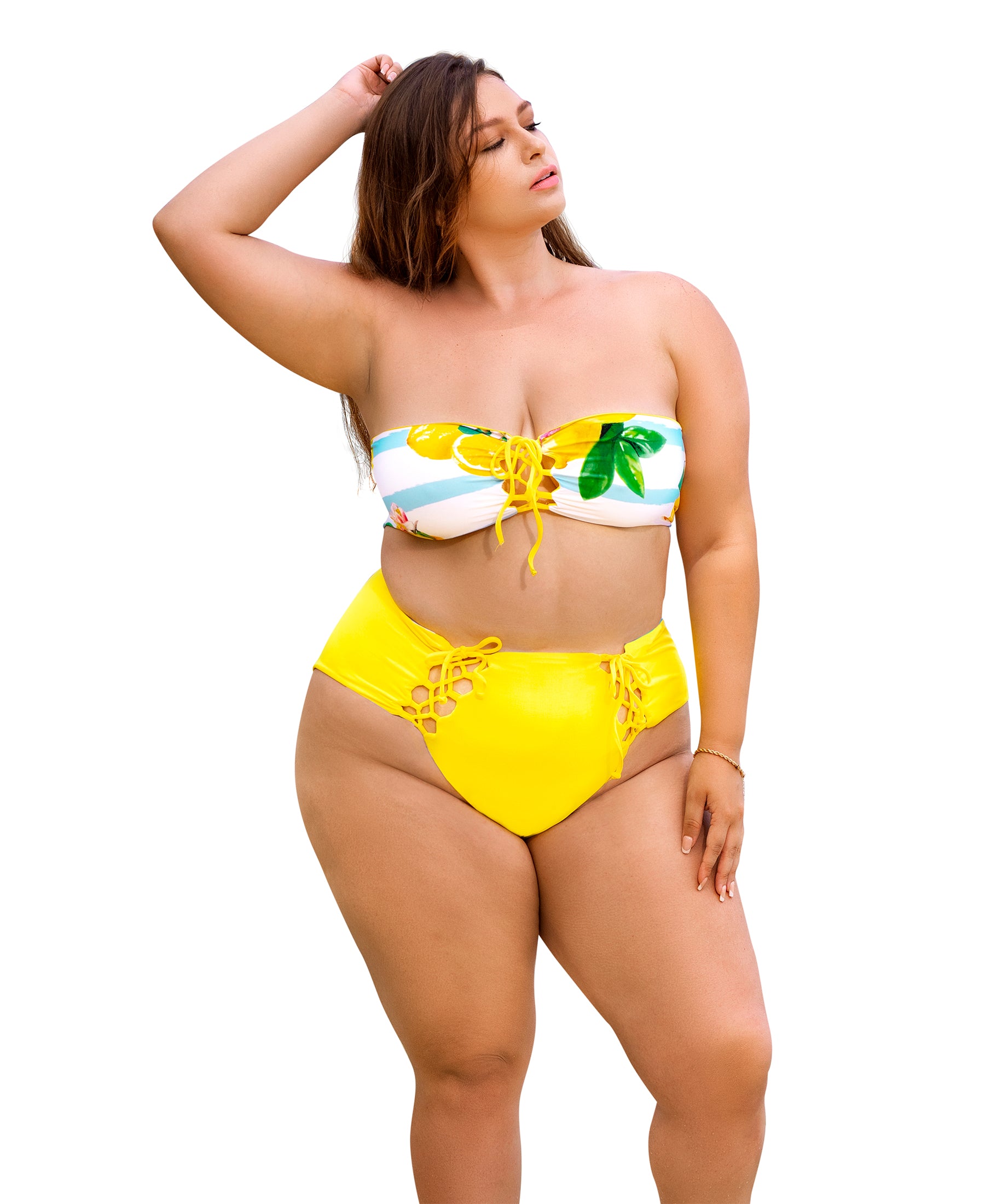 67037X Reversible 2pc Swimsuit Citrus Print/Yellow front view