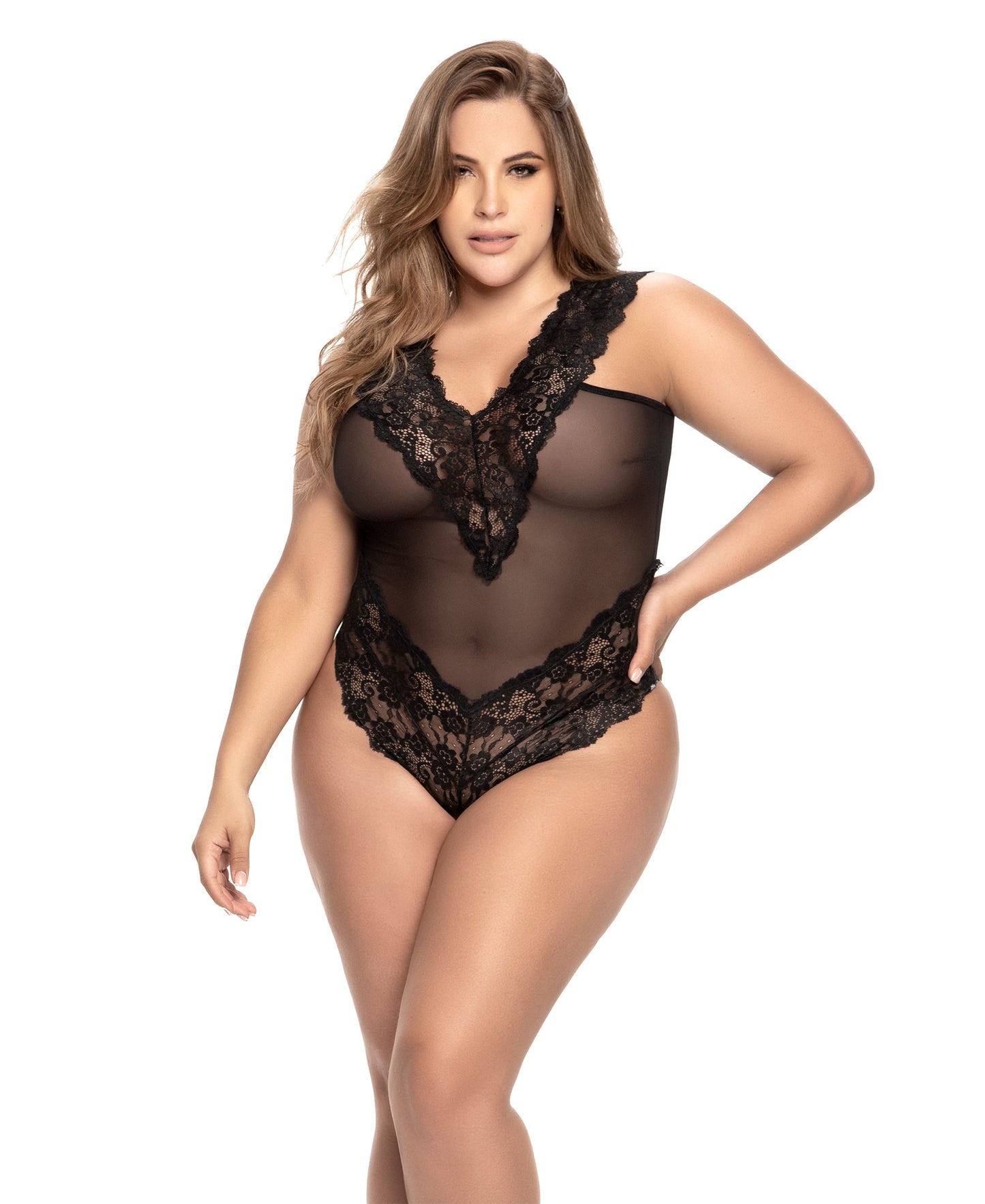 8690X Mesh & Lace Teddy front view