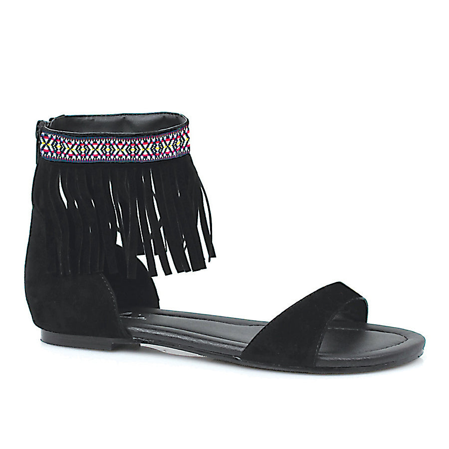 Sandal with Beaded Motif and Fringe