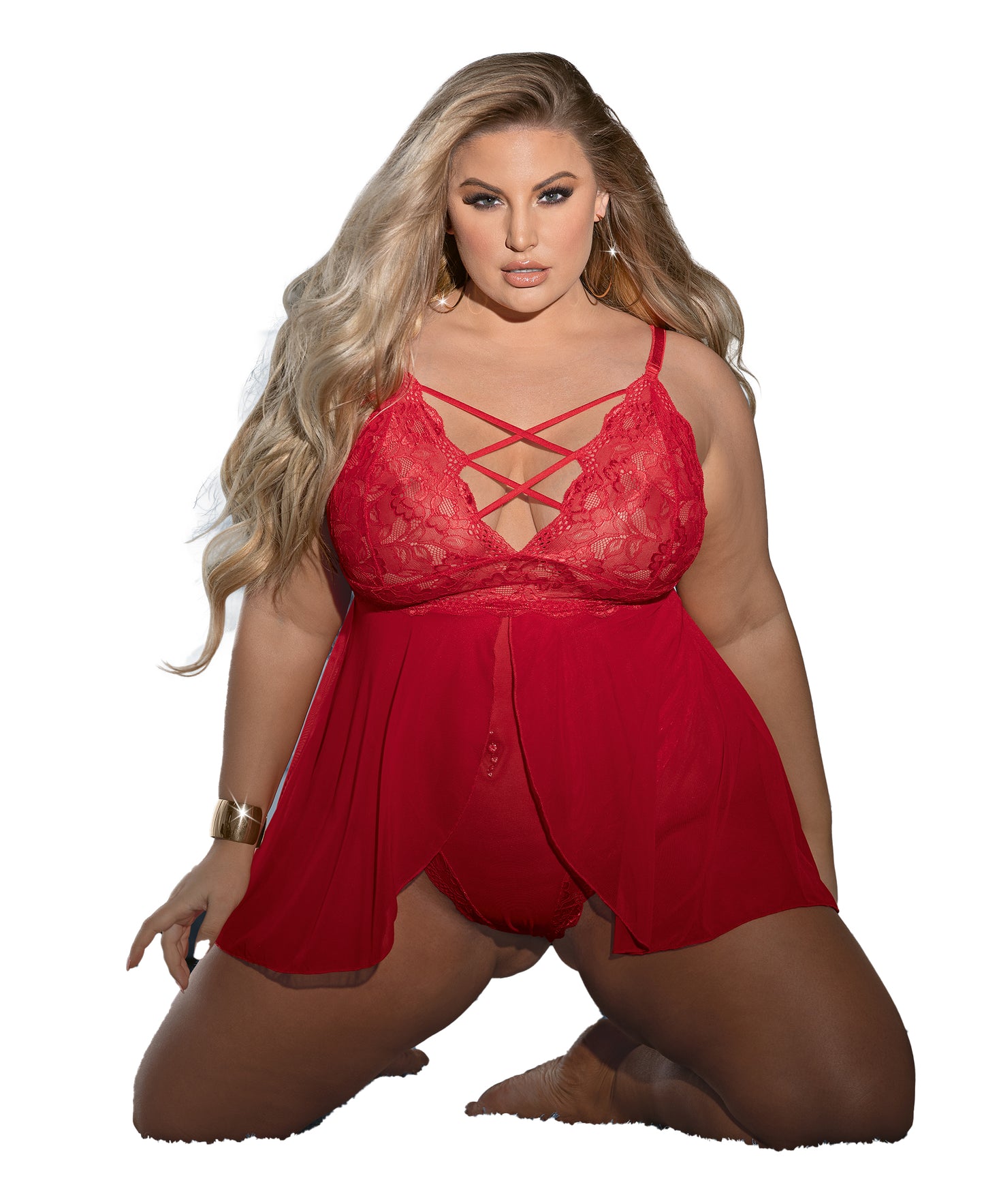 30442X Lace & Mesh Teddydoll Red front view