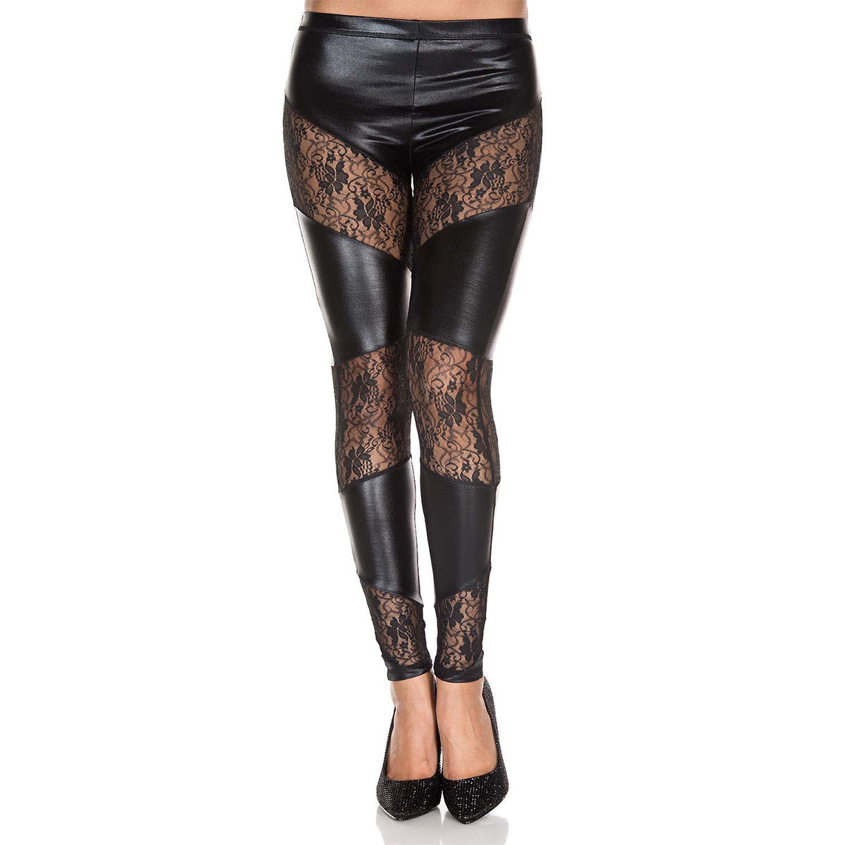 Angular Lace Wet Look Leggings 35134 front view