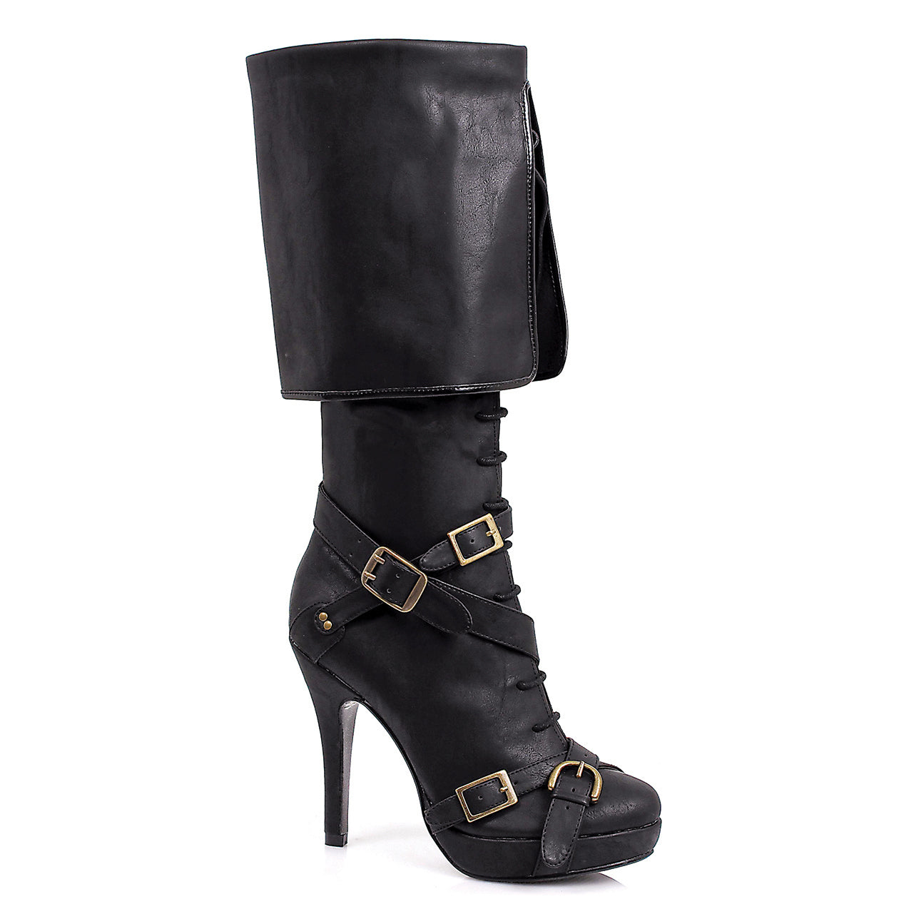 4" Heel Knee High Boot with Criss Cross Straps and Buckles