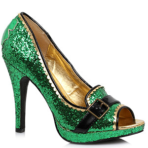 4" Heel Green Glitter Peep Toe Pump