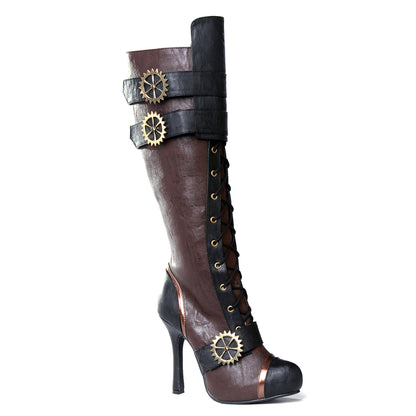 4" Steampunk Knee High Boot w Laces & Buckles