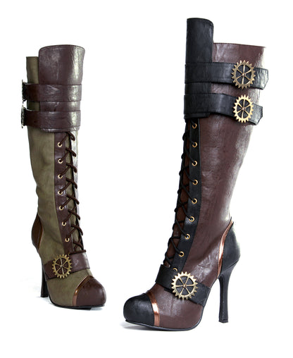 4" Steampunk Knee High Boot w Laces & Buckles