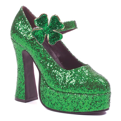5" Chunky Heel Green Glitter Shoe