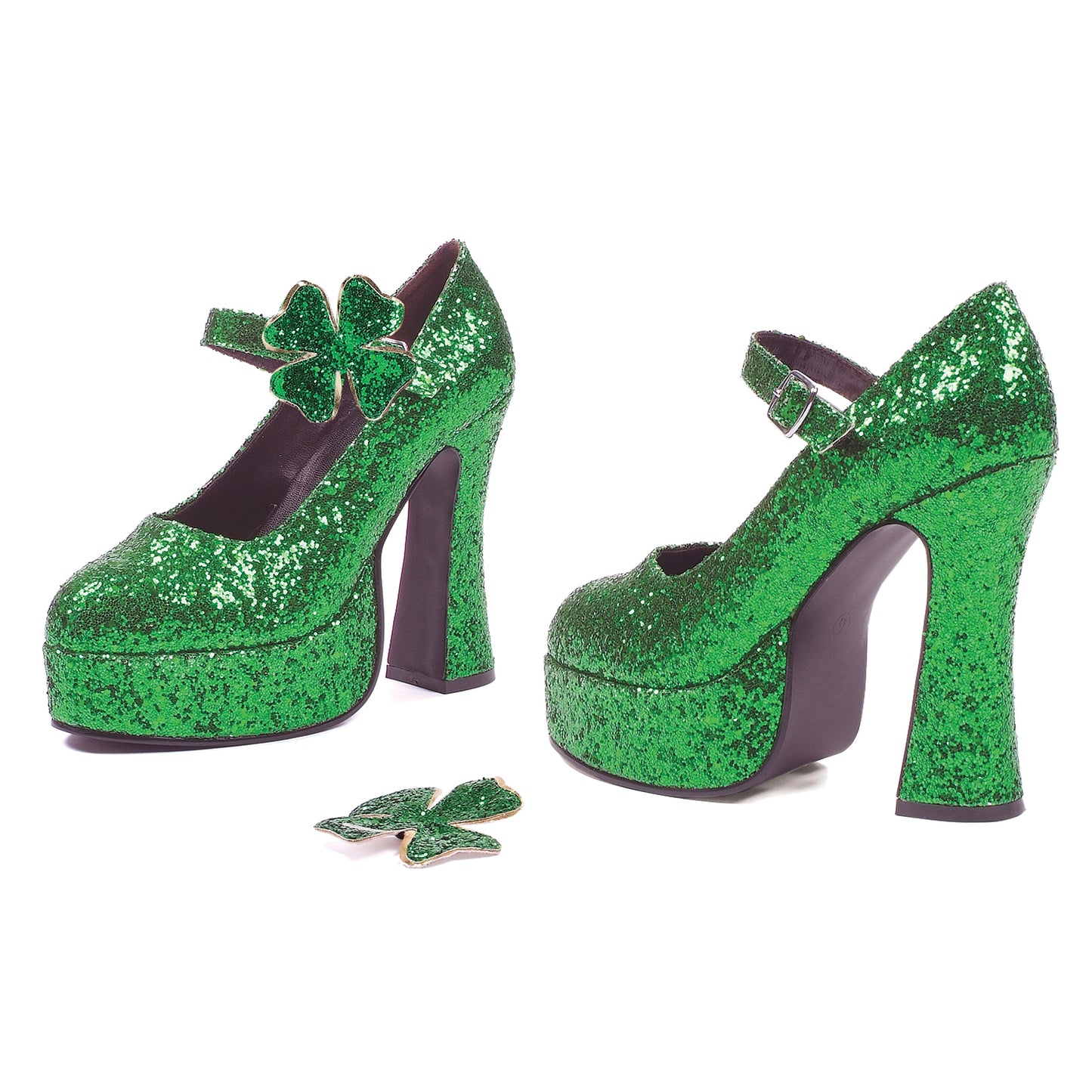 5" Chunky Heel Green Glitter Shoe