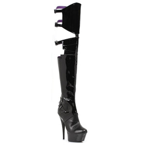 Thigh High Stiletto Boots w Cutout Back and Buckles