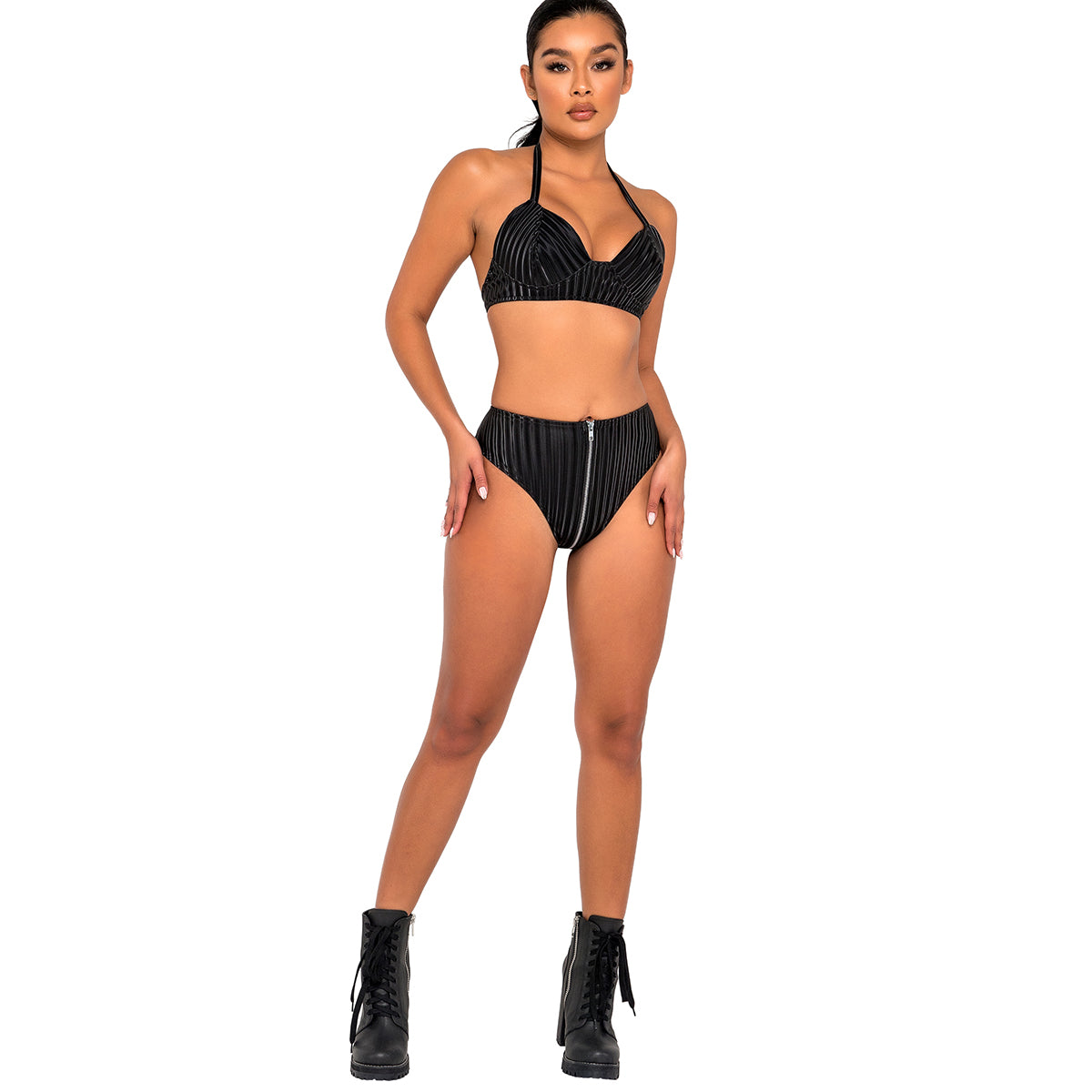 High-waisted zip up shorts 6125 front view shown with top 6124