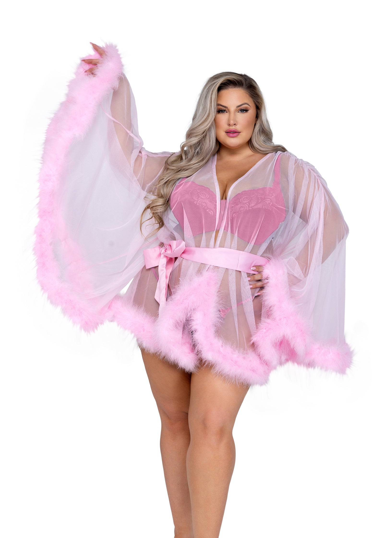Hollywood Glam Lux Mini Robe Baby Pink plus size front view LI531